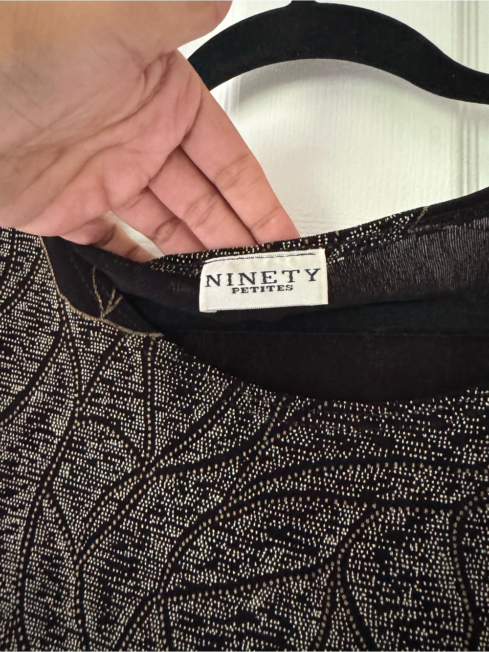 Ninety Black Short Sleeve Top with Gold Leaf Motif - Picture 2 of 2